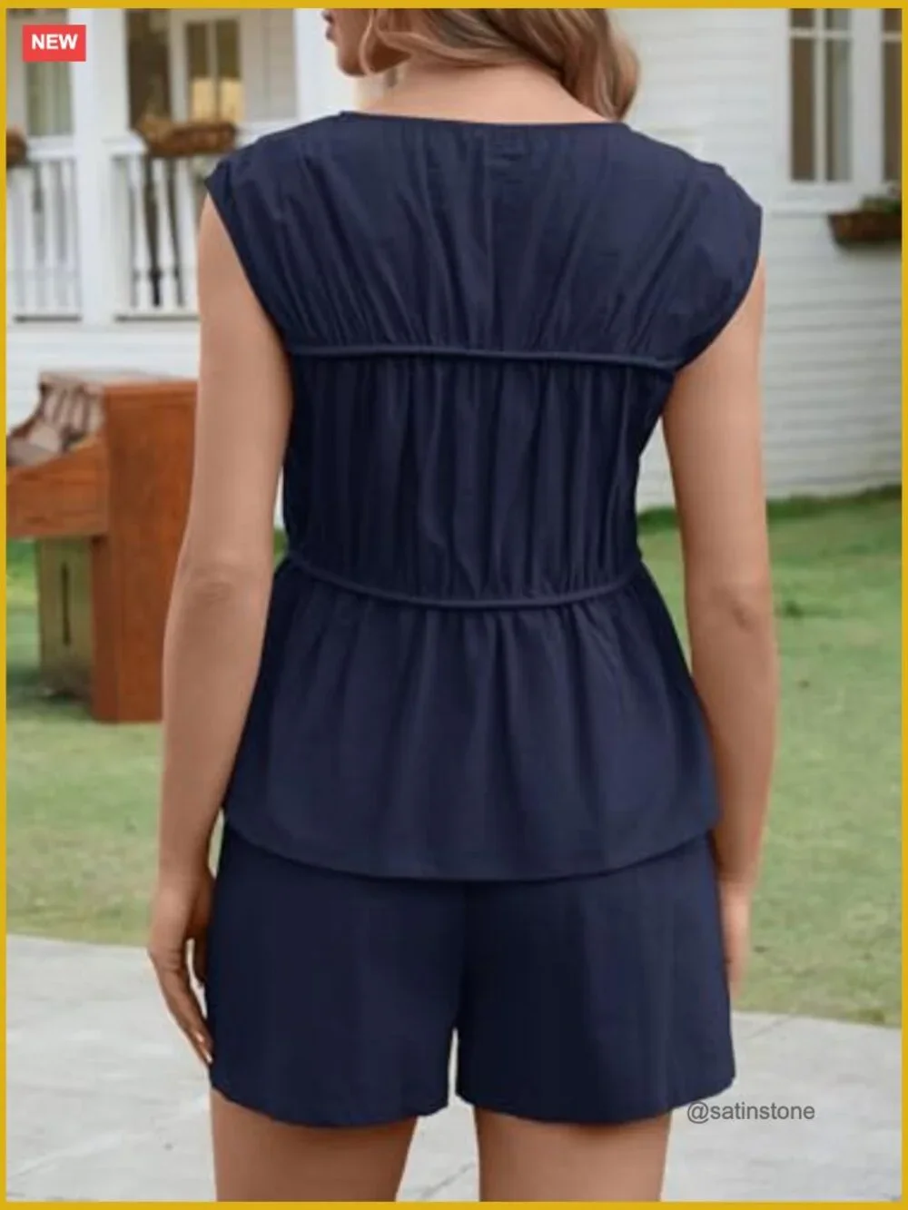 Smocked 2 Piece Short Sets Cap Sleeve Babydoll Peplum Blouse Casual Matching
